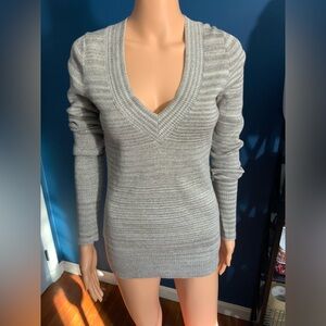 Express Light Gray V-Neck Women's Sweater